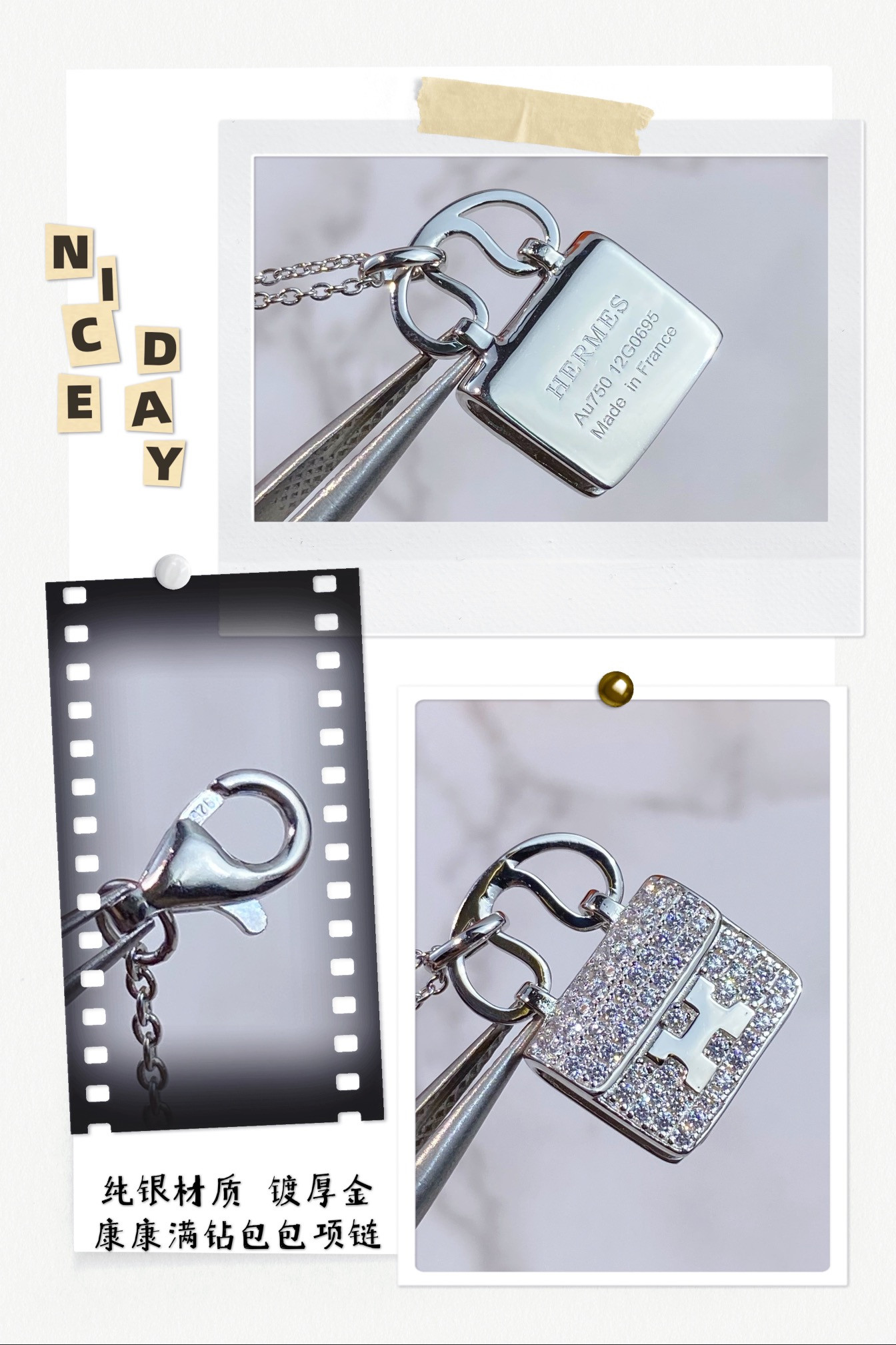 H**me5 fully di*m*nd-encrusted h bag necklace