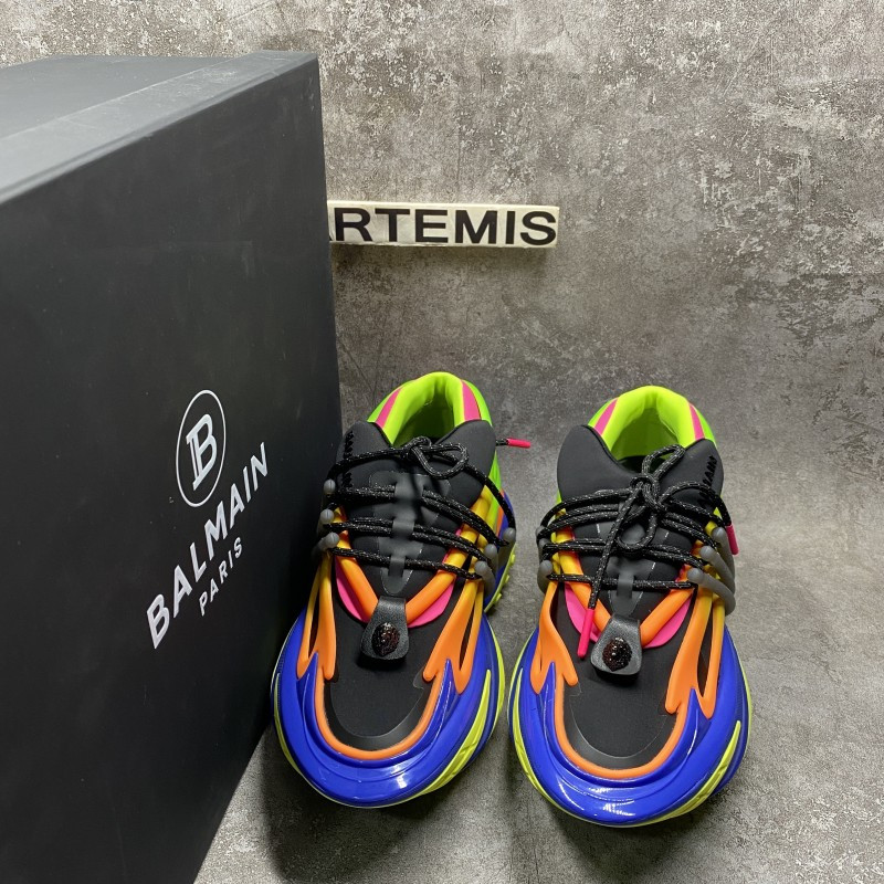 Balmain Multicolor neoprene and calfskin Unicorn low-top sneakers