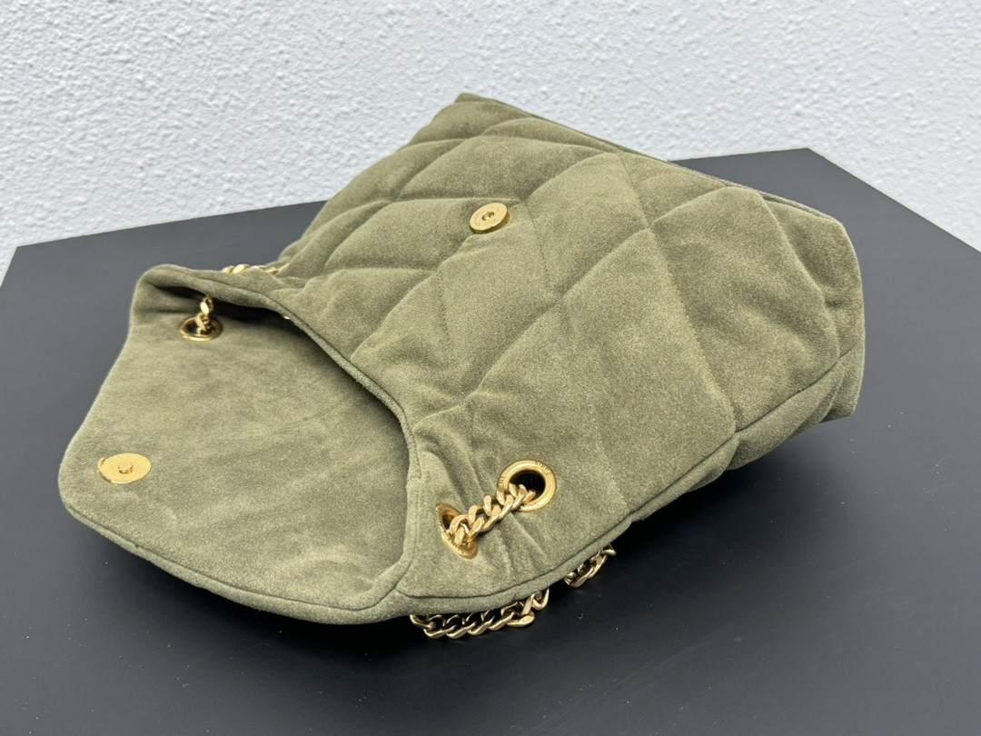 Y*L puffer small in shiny velvet pale olive