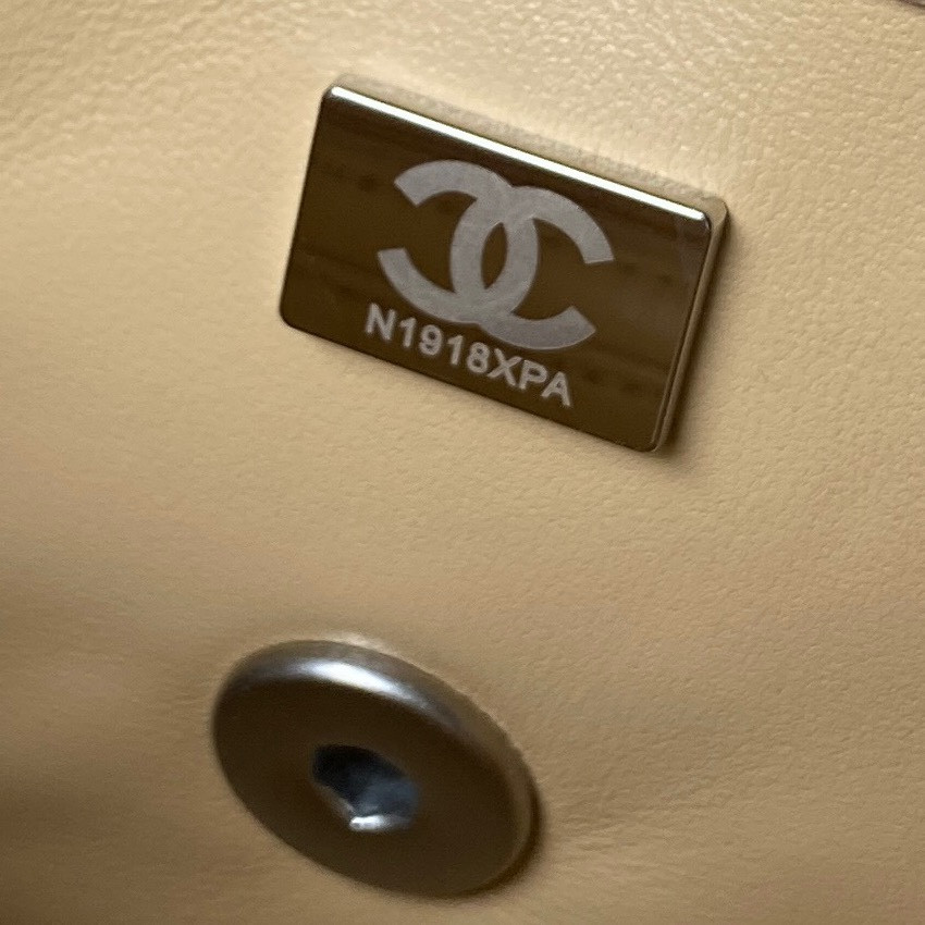 Ch*el mini flap bag shiny calfskin & silver-tone metal light beige 4.7 × 7.8 × 2.3 in