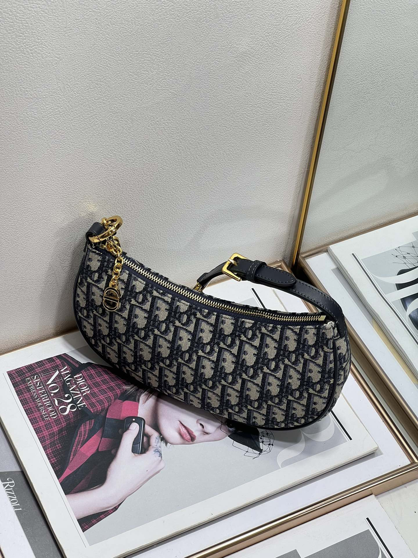 D*or cd lounge bag blue D*or oblique jacquard 26 x 15x 5.5 cm