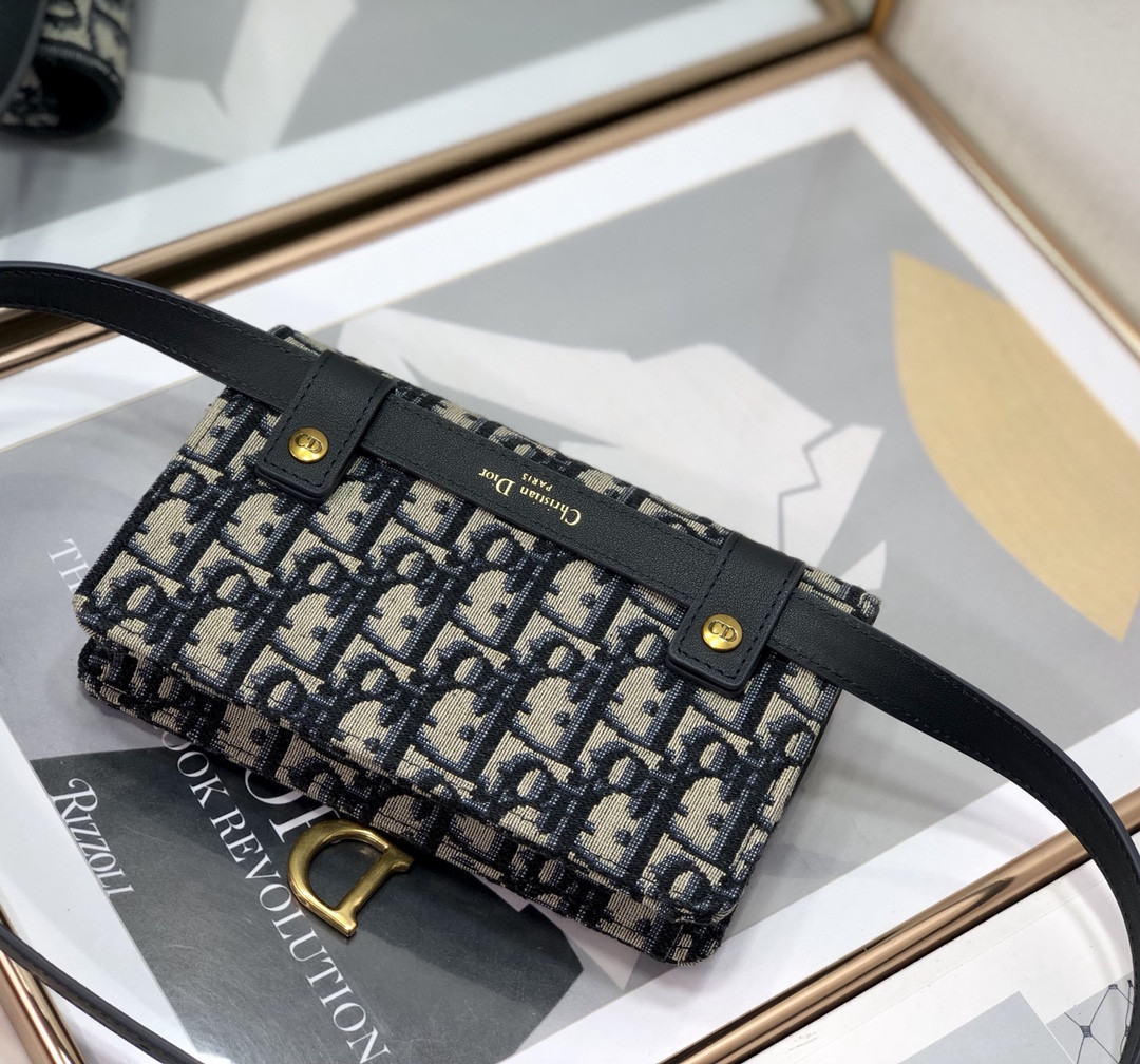 D*or saddle pouch blue D*or oblique jacquard  6.5 x 4 x 1.5 inches