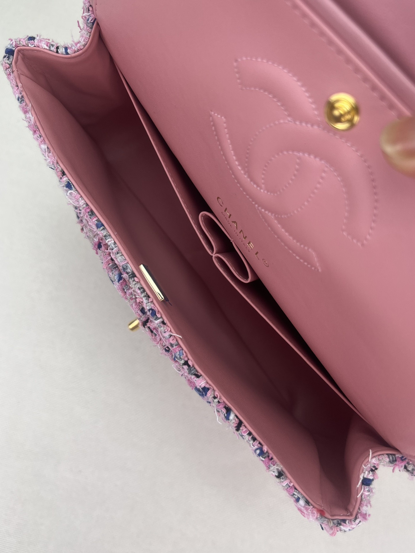 Ch*el classic 11.12 handbag tweed & gold-tone metal   6 × 9.9 × 2.5 in