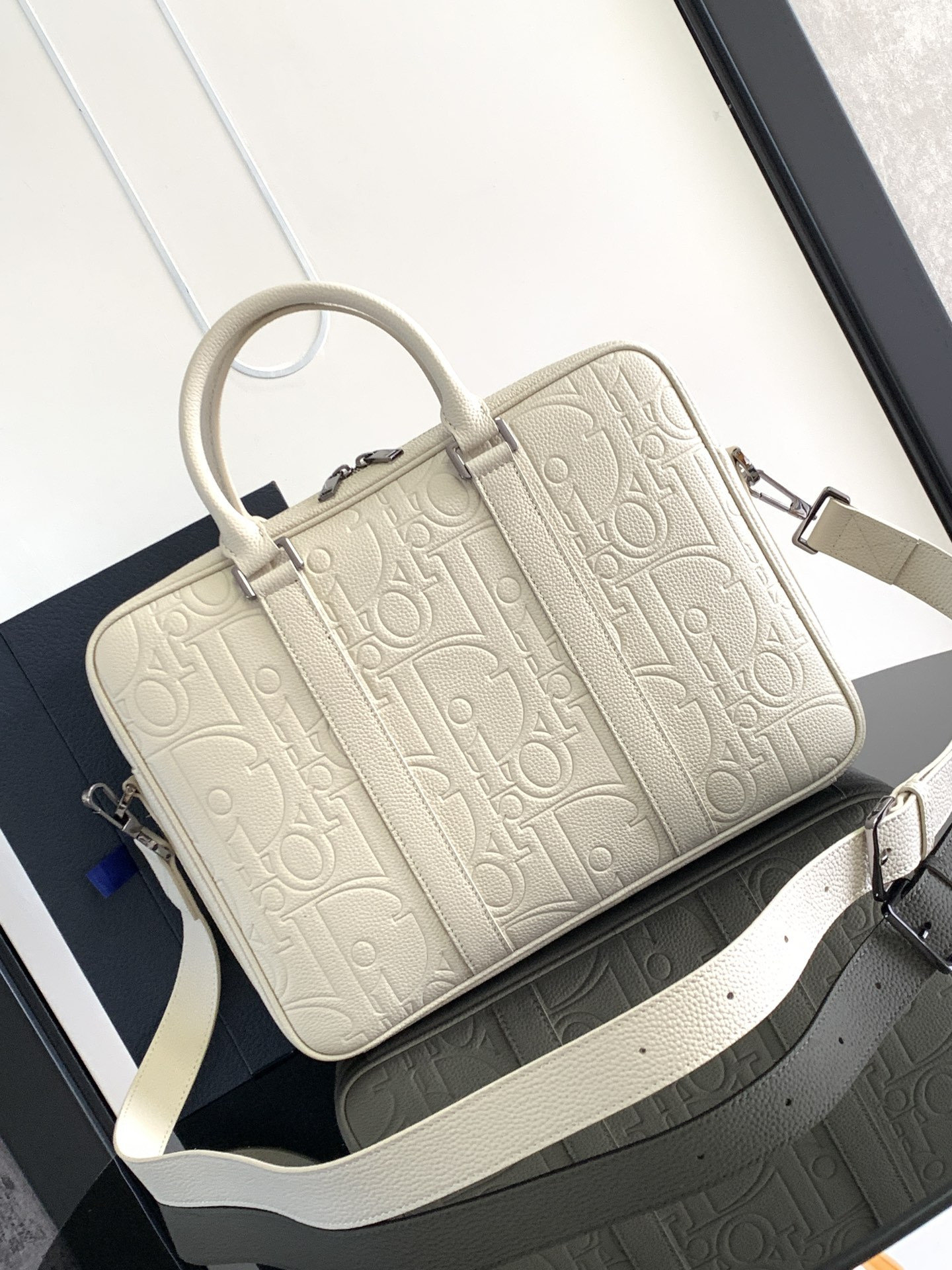 D*or briefcase white D*or gravity leather and white grained calfskin 37 x 28 x 6 cm