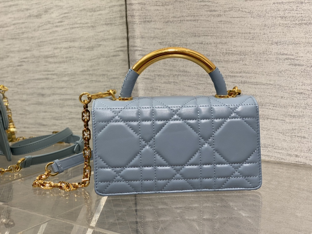 D*or small ange bag blue  latte macrocannage calfskin  20 x 12 x 5 cm